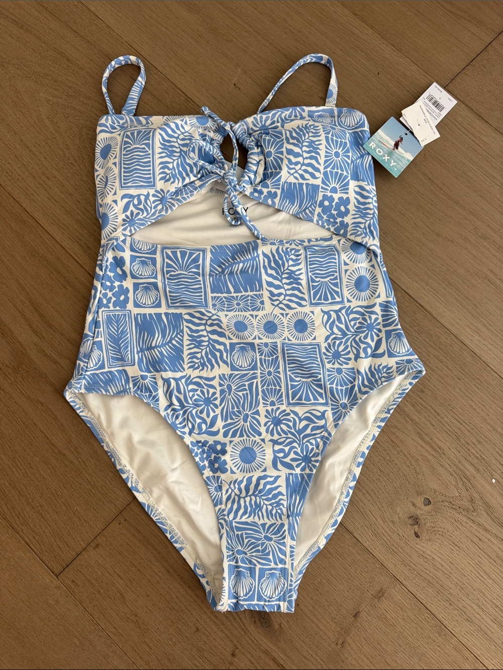 NWT Roxy swell seekers Peekaboo one piece Blue & White Cutout size S - Picture 6 of 8